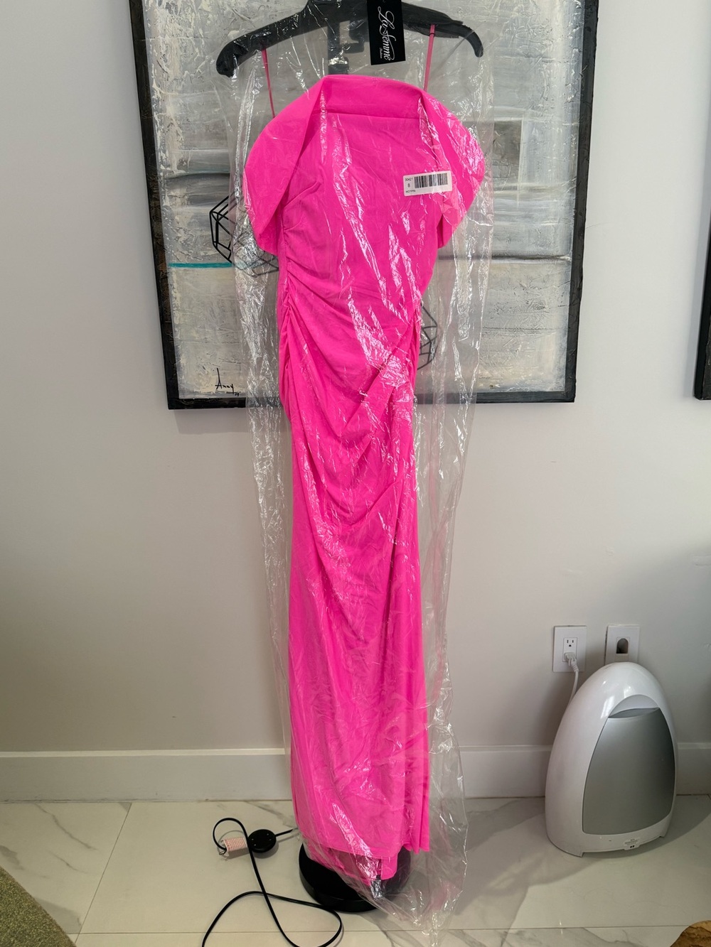 Off the shoulder Hot Pink Ruched Evening Gown